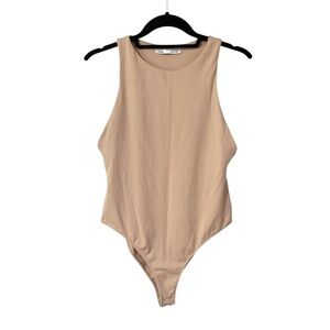Zara Bodysuit Size L Sleeveless Stretch Snap Nude Beige Minimalist Neutral